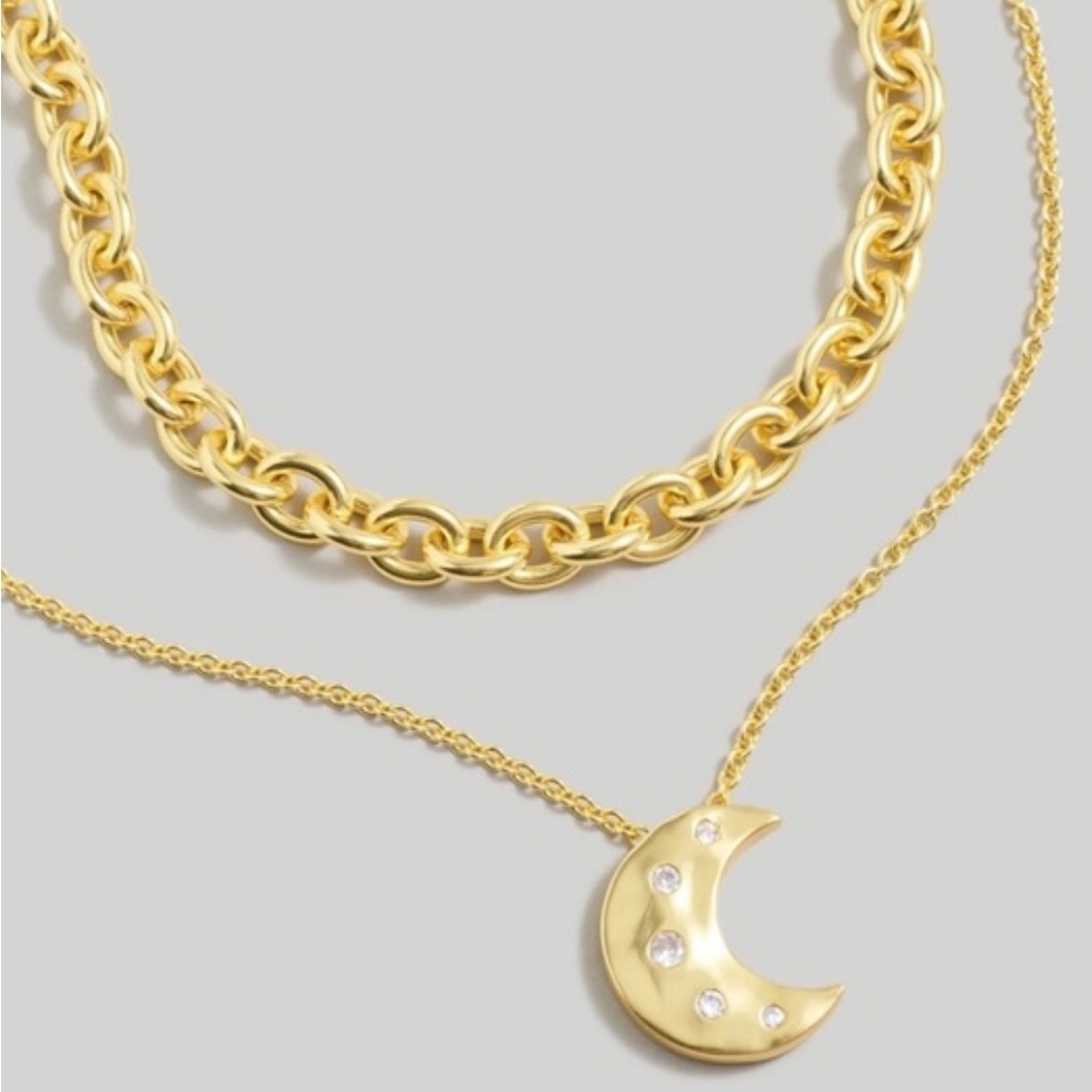 Madewell Gold Crescent Moon 2 Necklace Set